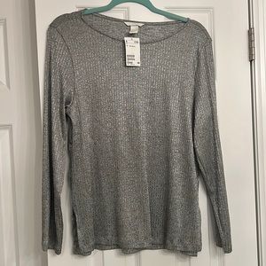 Metallic Silver Long Sleeve Top